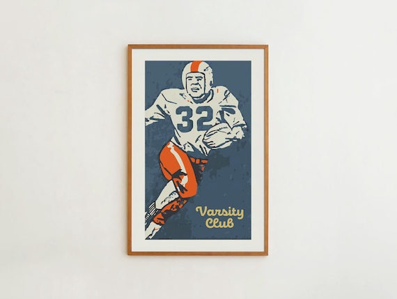 Varsity Club Number 32 Running Back Retro Football Sports Art Poster