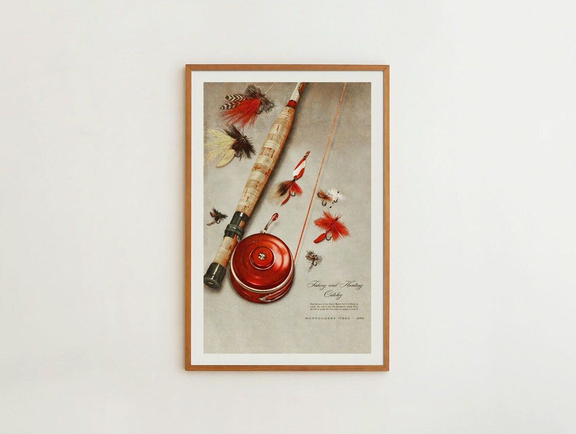 Vintage Fly Fishing Art Print, Outdoorsy Wall Decor