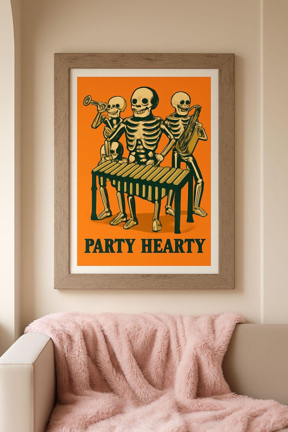 Party Hearty Skeleton Band Orange Vintage Halloween Concert Poster