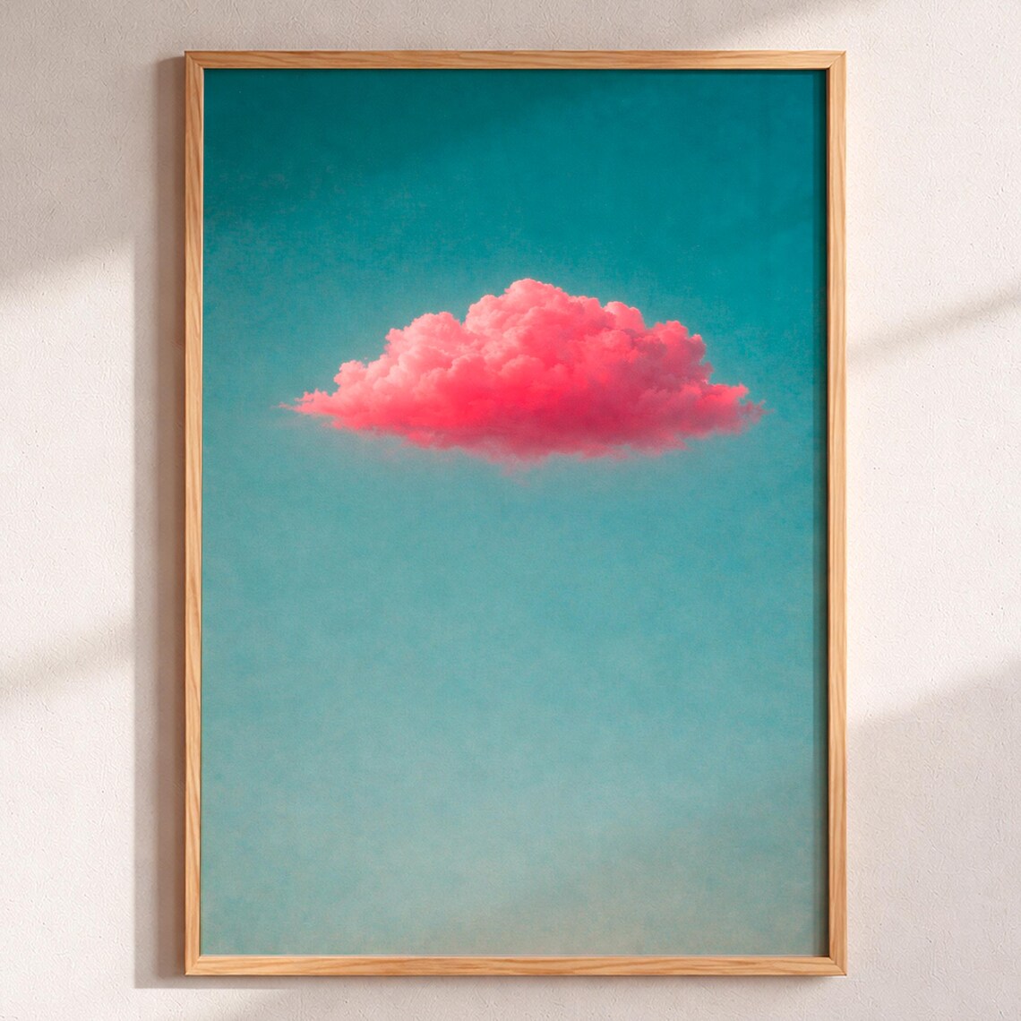 Pink Cloud on Teal Blue Sky Minimalist Dreamy Aesthetic Poster