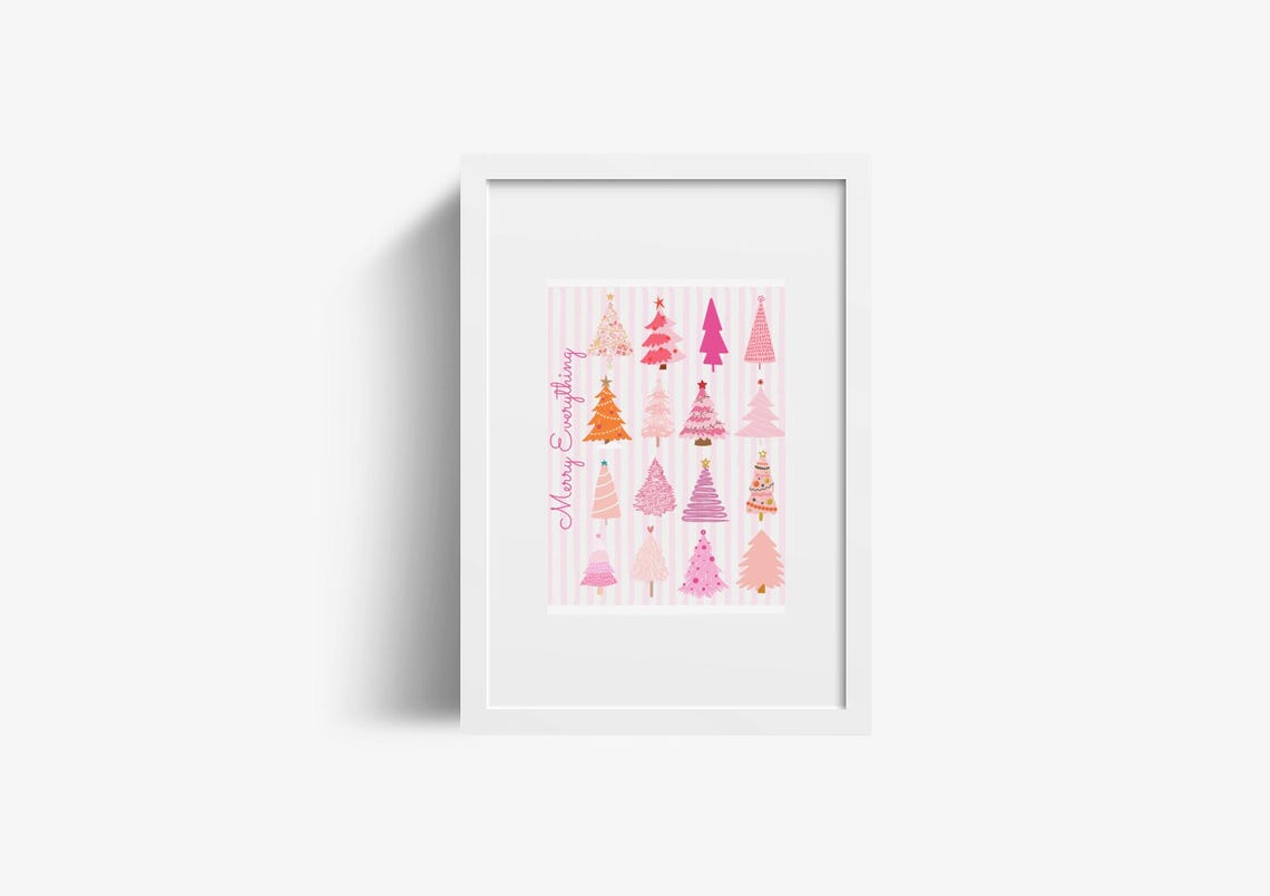 Merry Everything Pink Christmas Trees Pattern Holiday Poster - Image 2