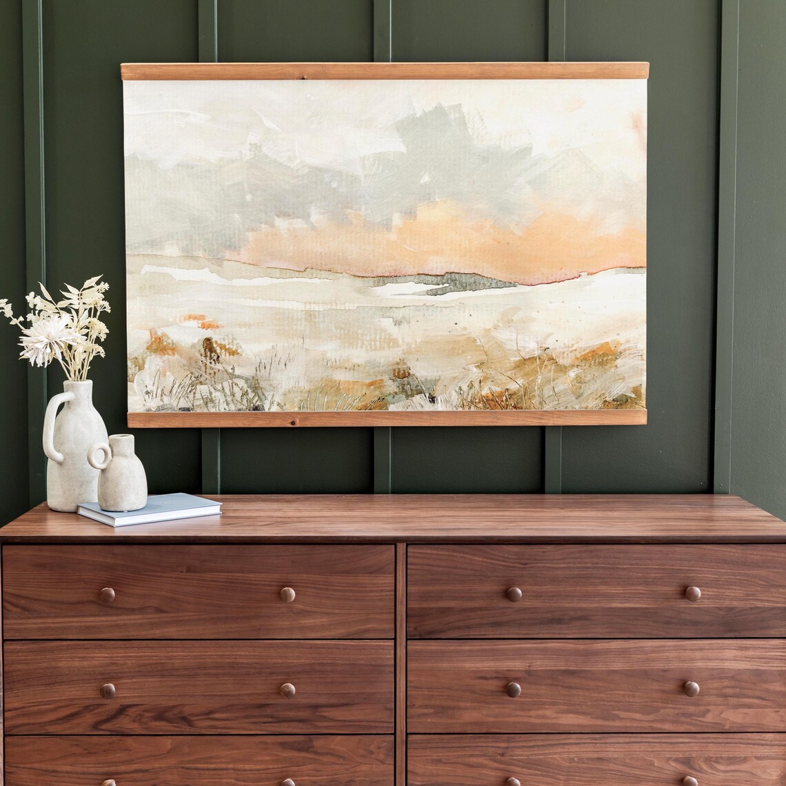 Soft Peach and Grey Abstract Landscape Watercolor Painting Poster