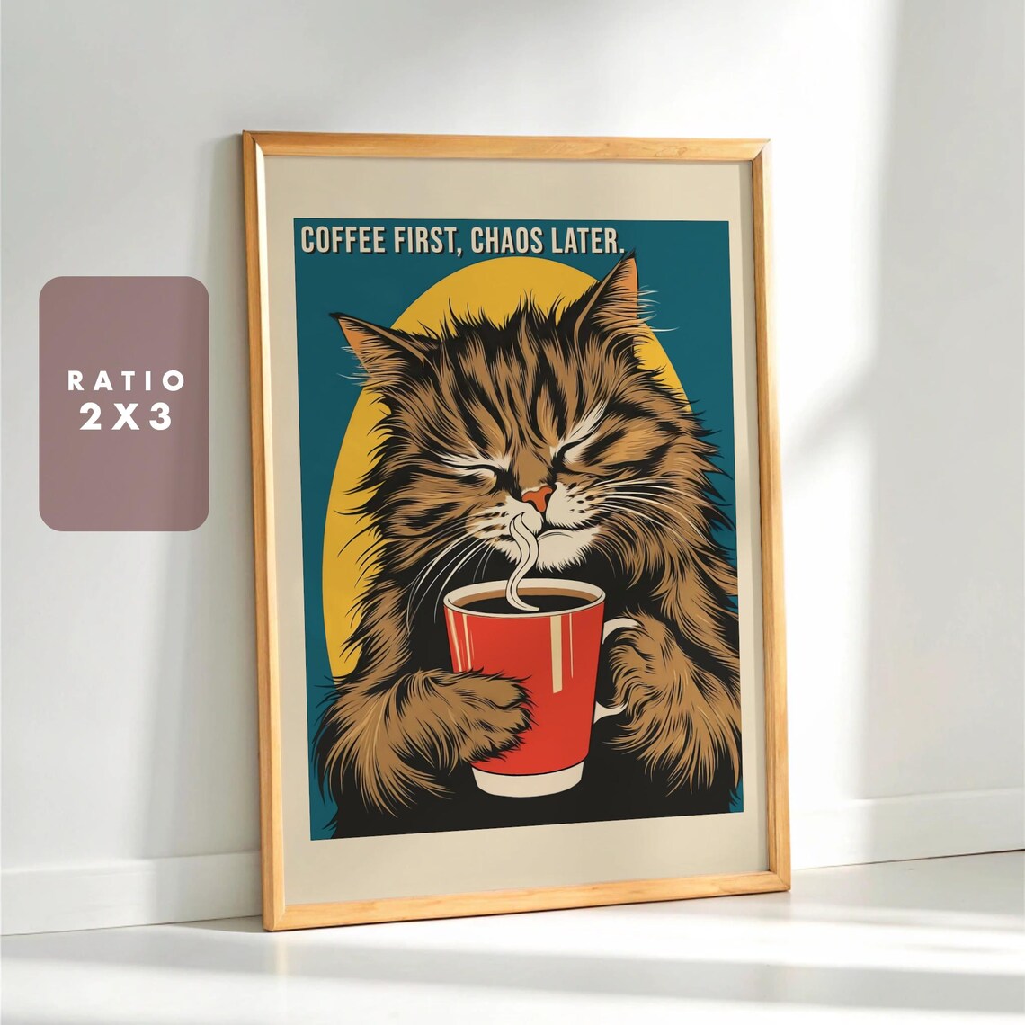 Cute Cat Retro Coffee Illustration, Kitchen Art - Image 6