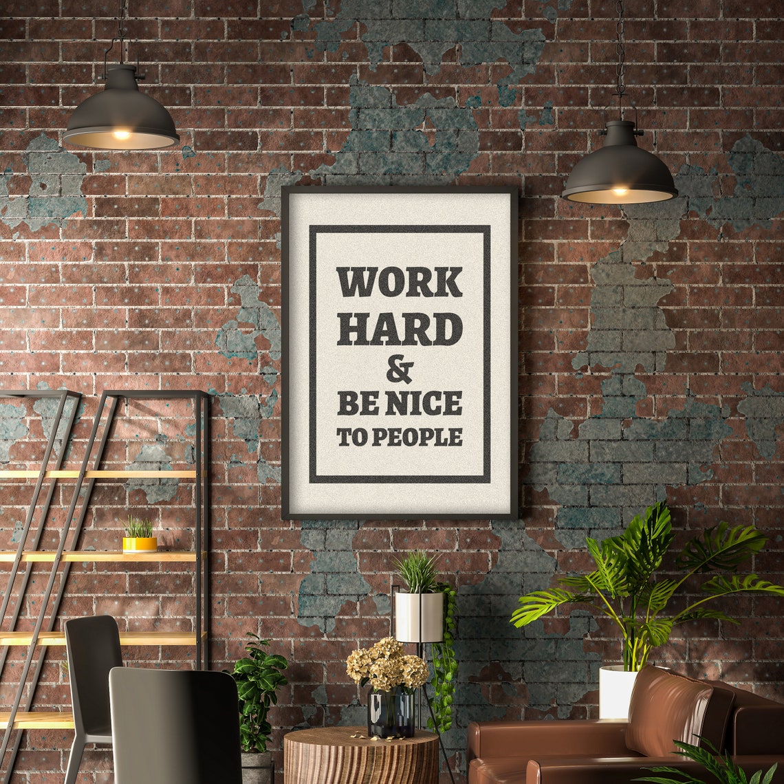 Work Hard And Be Nice To People Motivational Typography Art Poster - Image 2