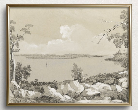 Greek Cove Greek Art Print French Provincial Art Vintage Neutral Wall Art Neutral Art Vintage Art Sketch Landscape Sketch L4