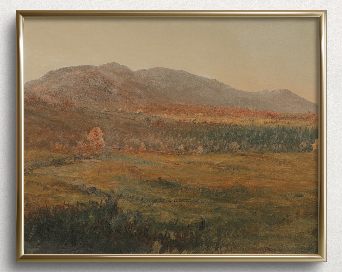 Autumn Mountain Valley Amber Rolling Hills Vintage Art Print