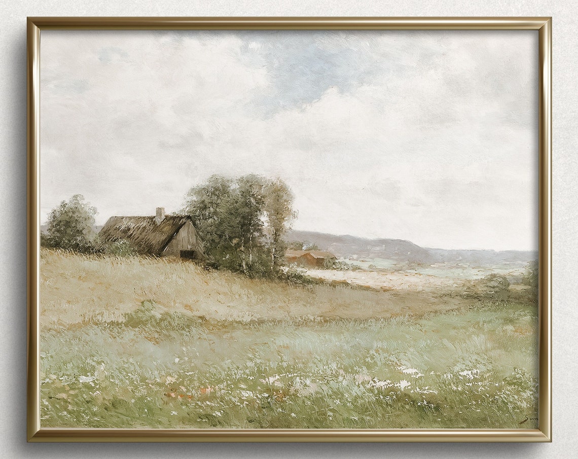 Spring Cottage French Country Wall Art Countryside Landscape Oil Painting Vintage Landscape Painting L275