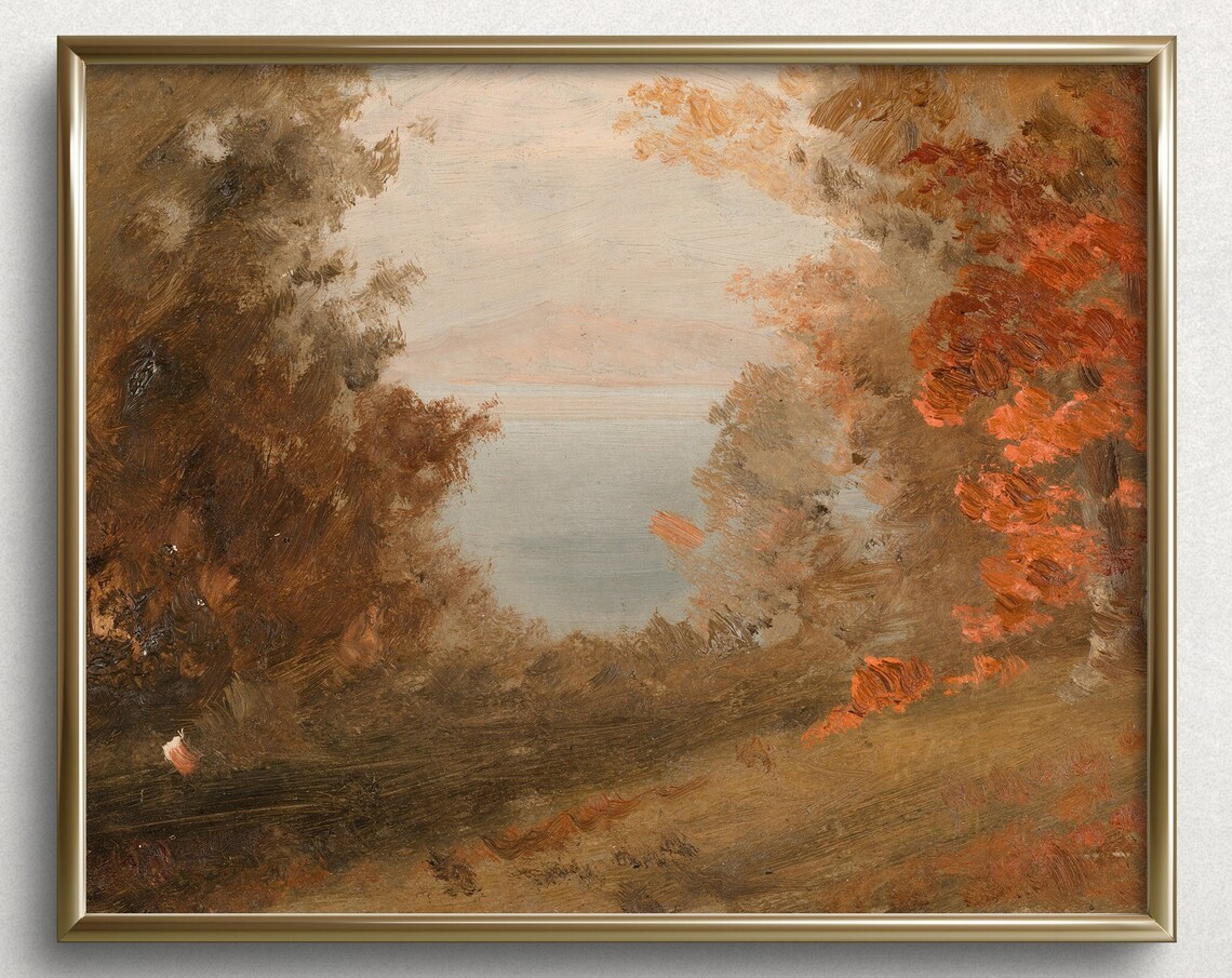 Autumn By The Lake Vintage Landscape Art Print