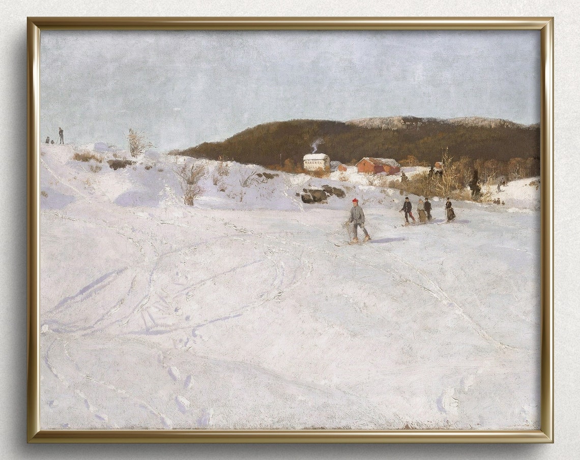 Utah Ski Slope Painting Vintage Winter Landscape Painting Vintage Winter Art Print Winter Skiers Painting L140