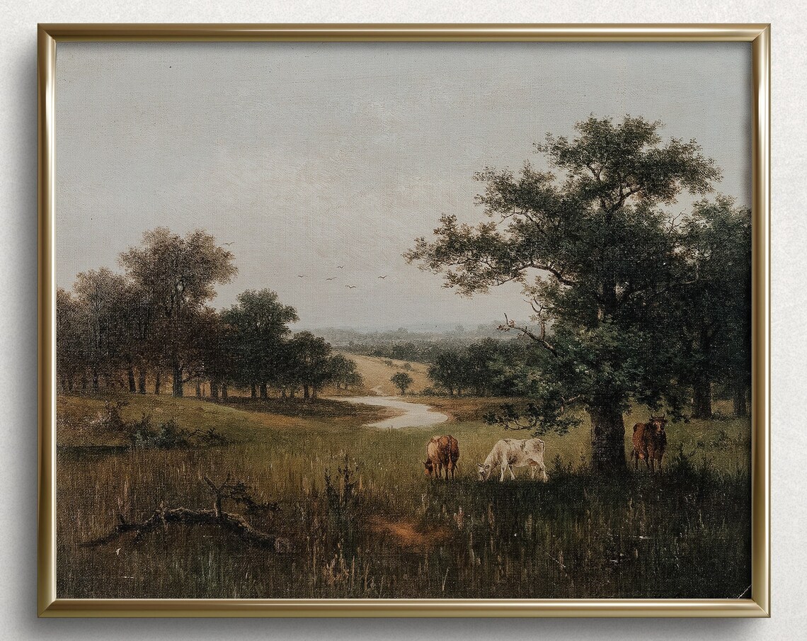 Cows Beneath The Oak, French Country Landscape Art Print