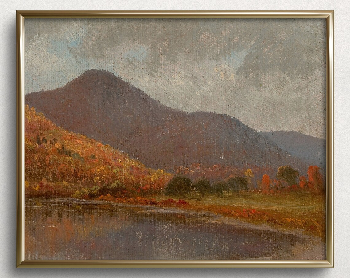 Autumn Mountain Lake Reflections Fall Foliage Vintage Art Print