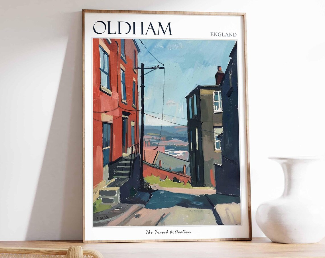 Oldham England Red Brick Street Painting Travel Collection Poster