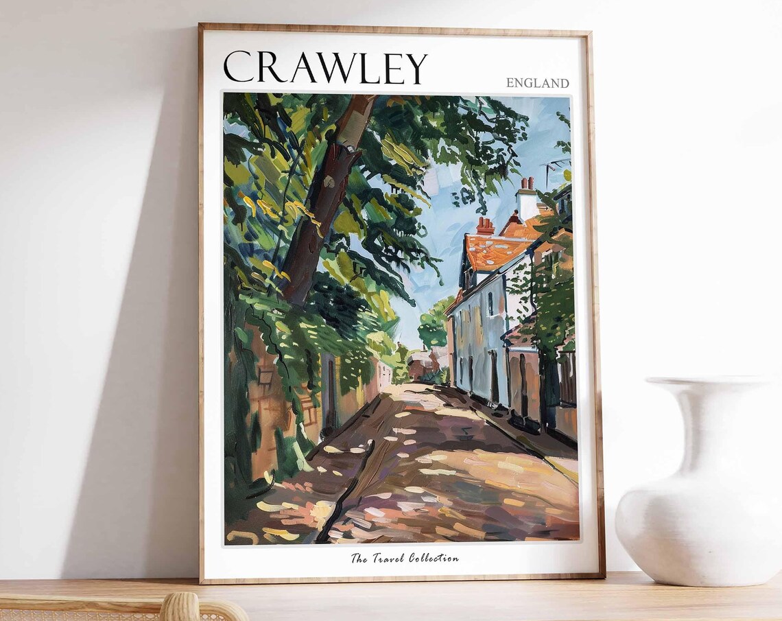 Crawley England Shaded Village Street Cottage Tall Tree Poster