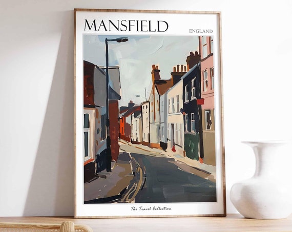 Mansfield Poster England Travel Print British Decor United Kingdom Travel Poster Mansfield Gift Mansfield Travel Poster