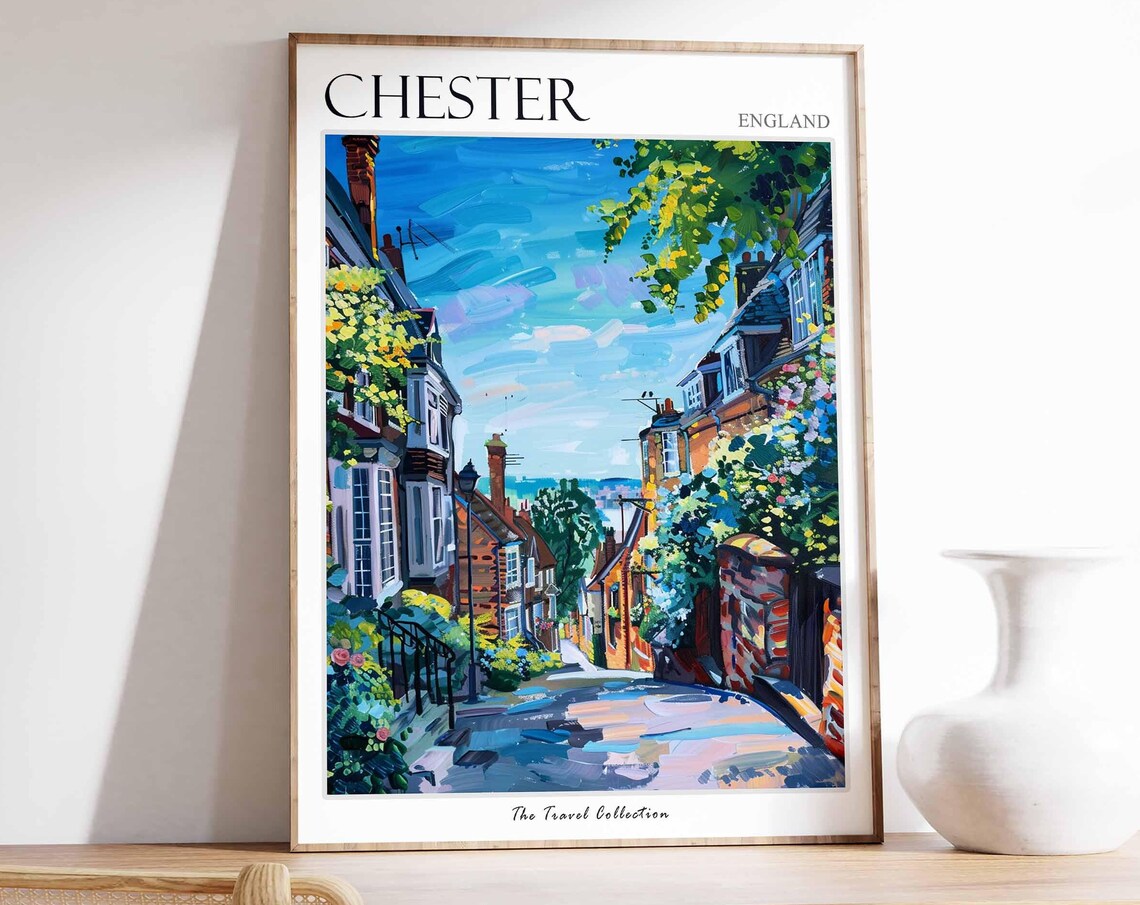 Chester Poster England Travel Print British Decor United Kingdom Travel Poster City Print Chester Gift Chester Travel Poster
