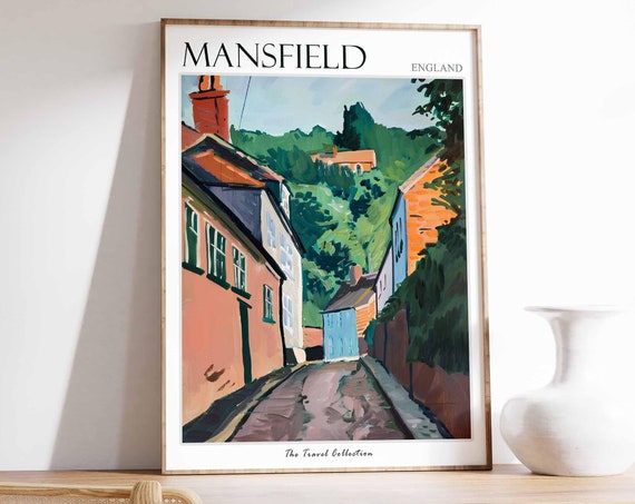 Mansfield Poster England Travel Print British Decor United Kingdom Travel Poster Mansfield Gift Mansfield Travel Poster
