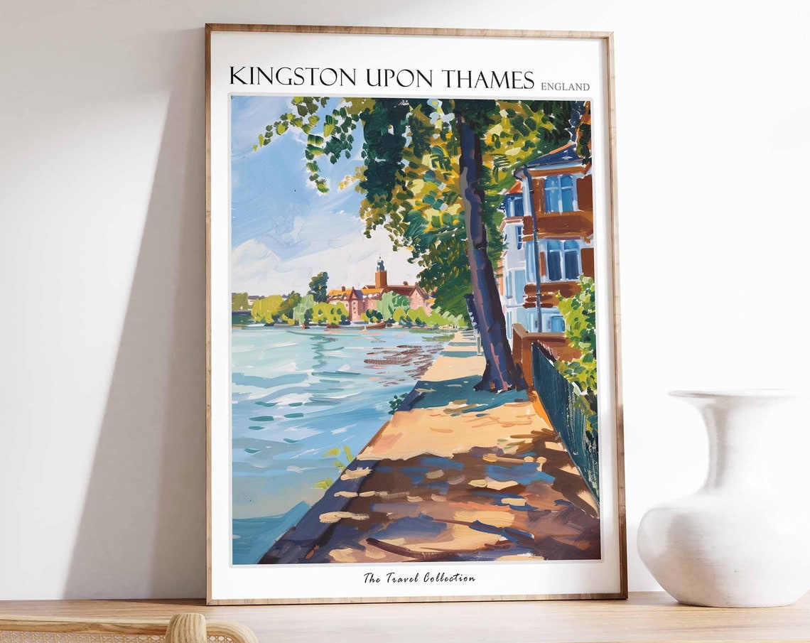 Kingston Upon Thames England Riverside Tree Path Summer Travel Poster