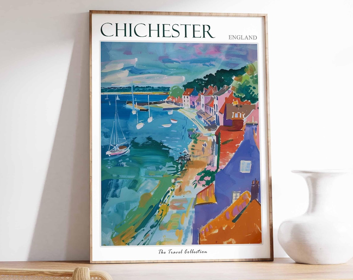 Chichester England Sunny Harbor Sailboats Colorful Quay Poster