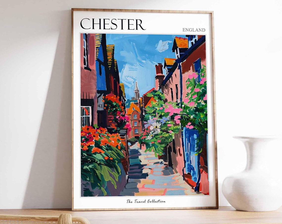 Chester Poster England Travel Print British Decor United Kingdom Travel Poster City Print Chester Gift Chester Travel Poster