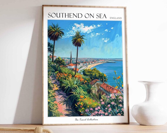 Southend on Sea England Palm Trees Beach Seaside Travel Poster