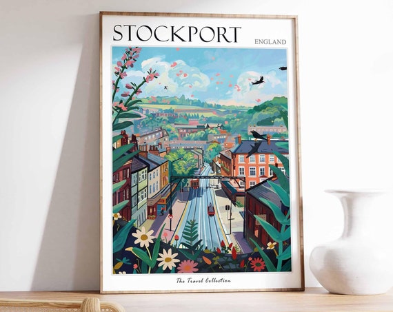 Stockport Poster England Travel Print British Decor United Kingdom Travel Poster Stockport Gift Stockport Travel Poster