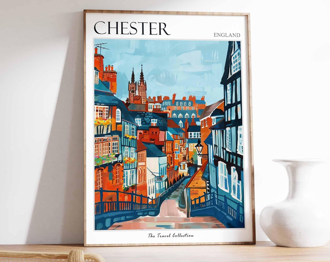 Chester Poster England Travel Print British Decor United Kingdom Travel Poster City Print Chester Gift Chester Travel Poster