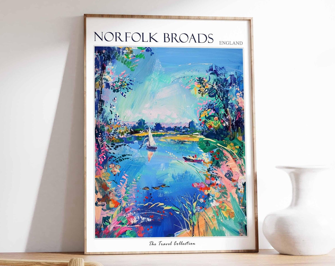 Norfolk Broads Poster England Travel Poster Countryside Poster English Countryside Norfolk Broads Travel Print Countryside Travel Print