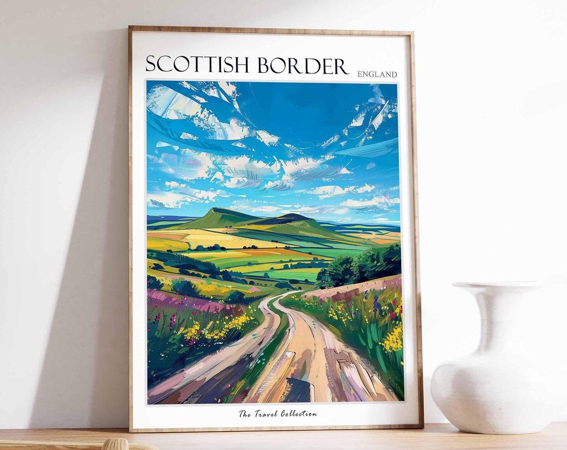 Scottish Borders Country Road Rolling Green Hills View Poster