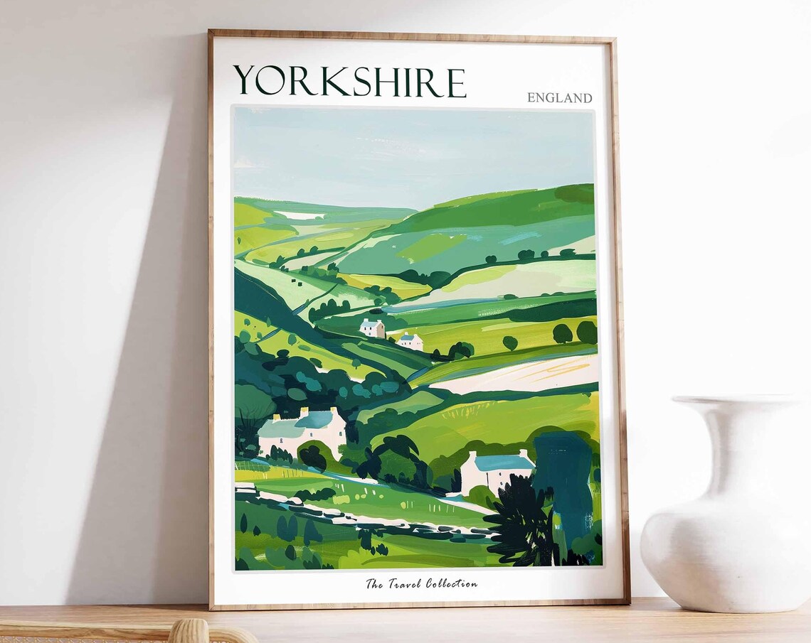 Yorkshire Green Rolling Hills Farmhouse Valley Scenic Poster