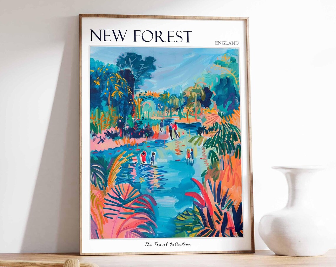 New Forest Tropical River Scene People Swimming Colorful Poster