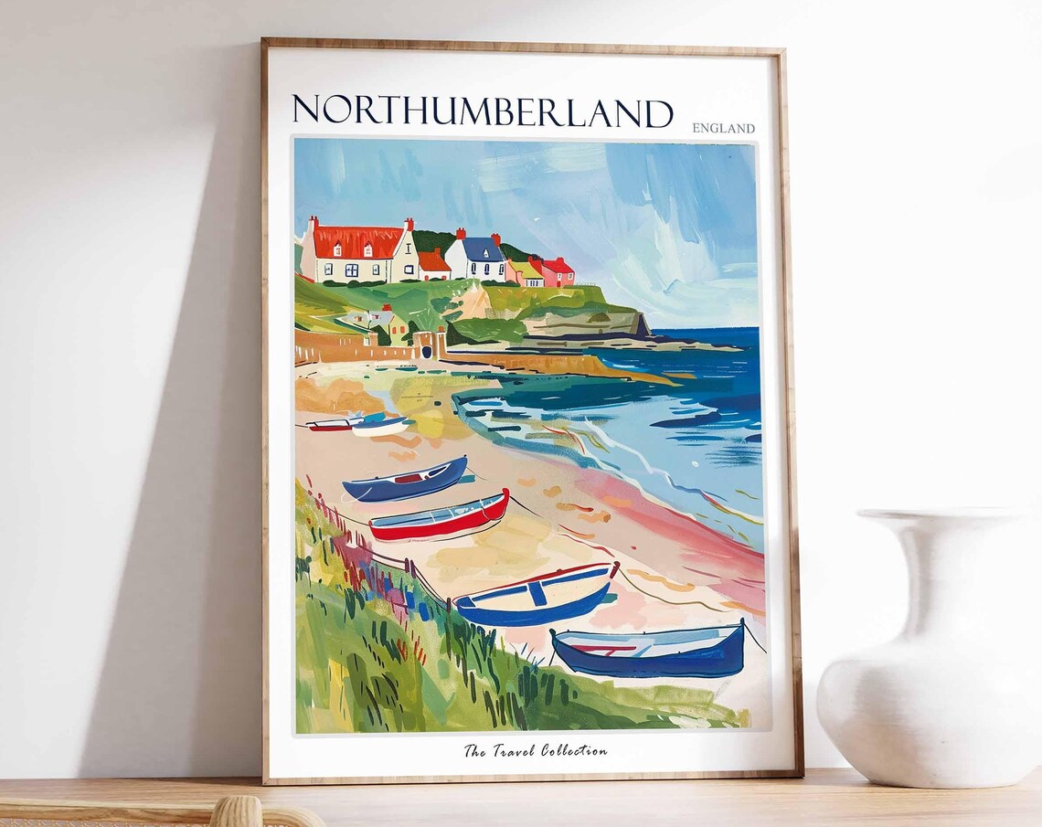 Northumberland England Fishing Boats Beach Coast Cottages Poster