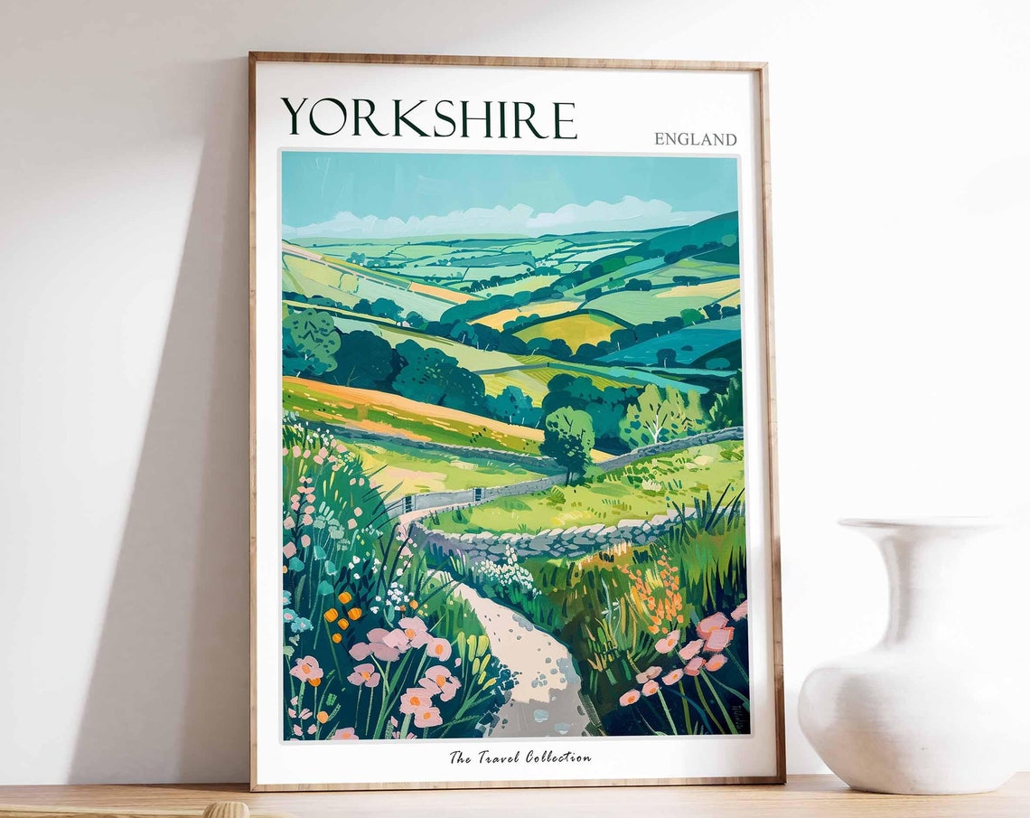 Yorkshire Dry Stone Wall Winding Path Wildflower Meadow Poster