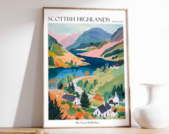 Scottish Highlands Poster Scotland Travel Poster Mountain Poster Scottish Decor Travel Print Wall Art Home Decor Scotland Landscape