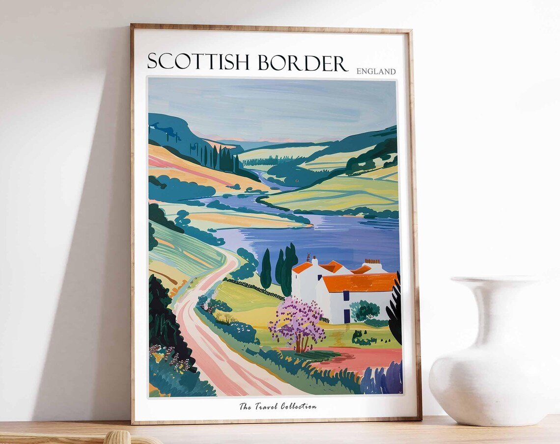 Scottish Borders Lakeside Farmhouse Pink Lane Country Poster