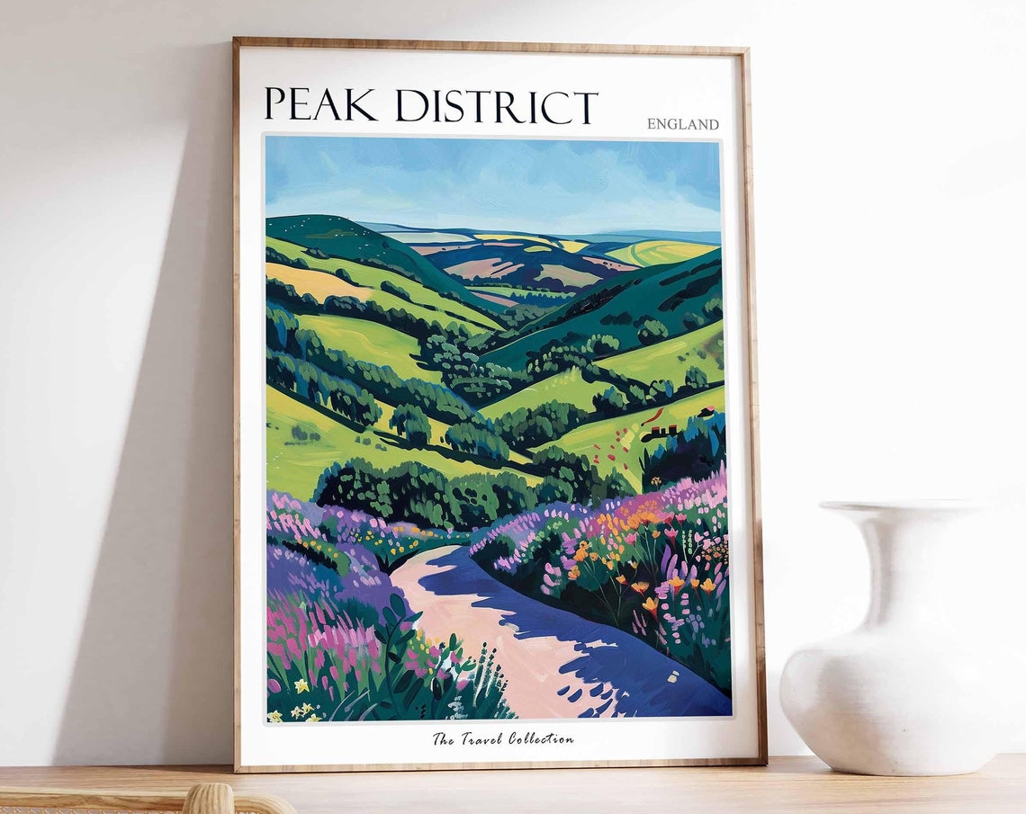Peak District Heather Lane Wildflower Path Scenic Travel Poster