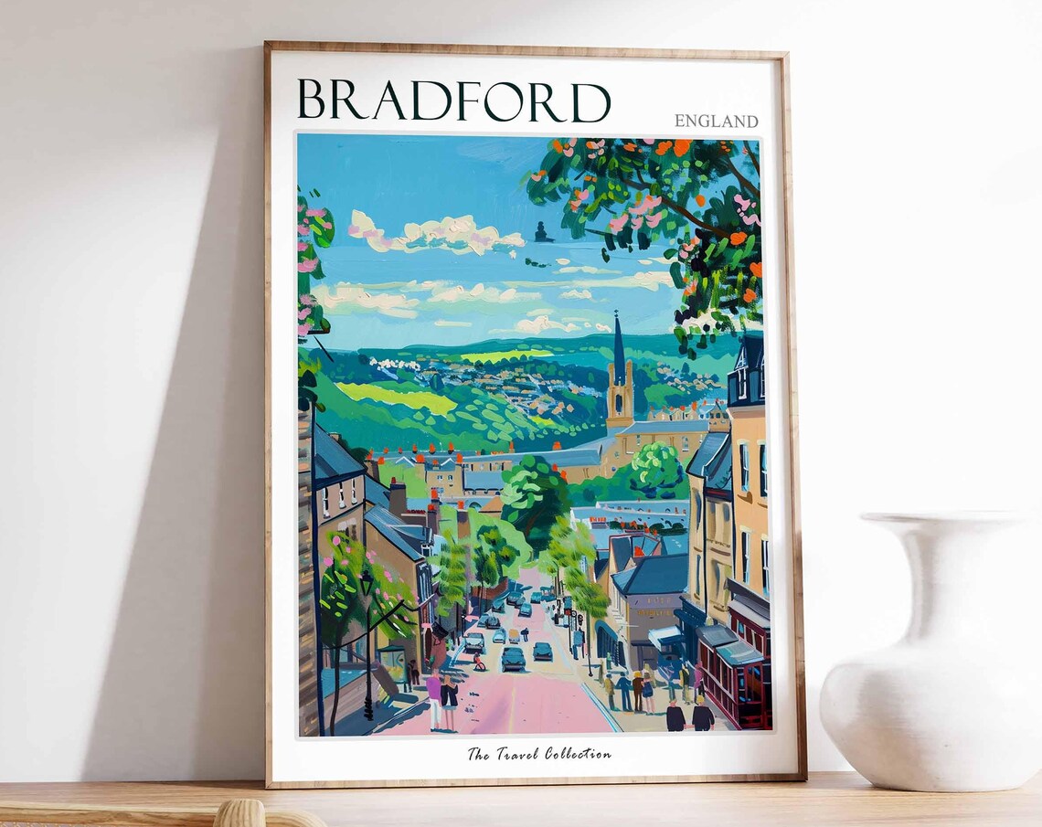 Bradford England Bustling High Street Hillside Cityscape Poster