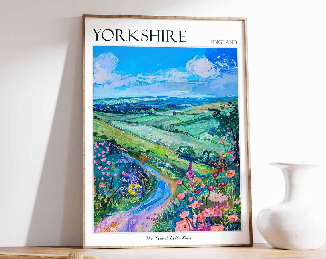 Yorkshire Wildflower Meadow Winding Path Countryside Art Poster