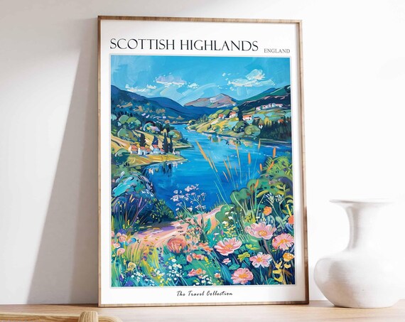 Scottish Highlands Poster Scotland Travel Poster Mountain Poster Scottish Decor Travel Print Wall Art Home Decor Scotland Landscape