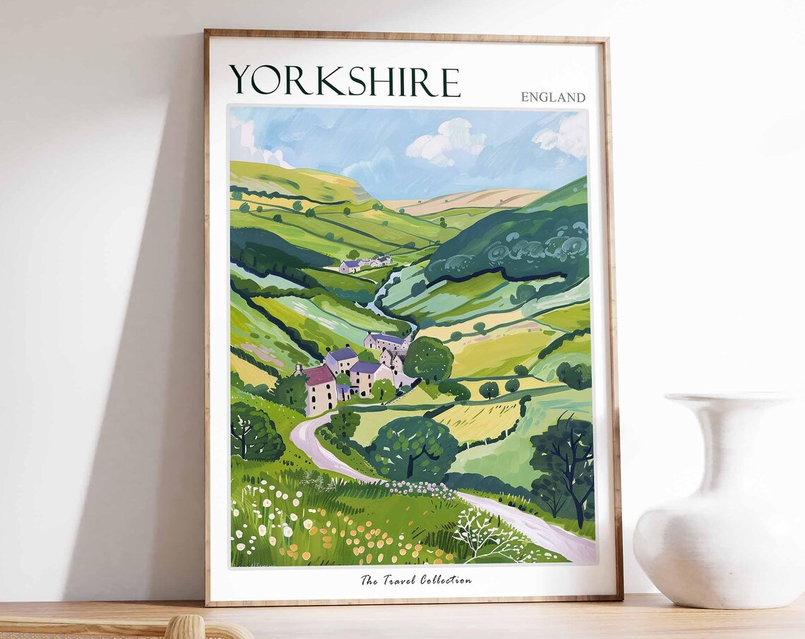 Yorkshire Dales Green Valley Stone Village Winding Road Poster