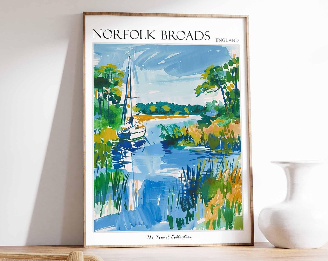 Norfolk Broads Poster England Travel Poster Countryside Poster English Countryside Norfolk Broads Travel Print Countryside Travel Print