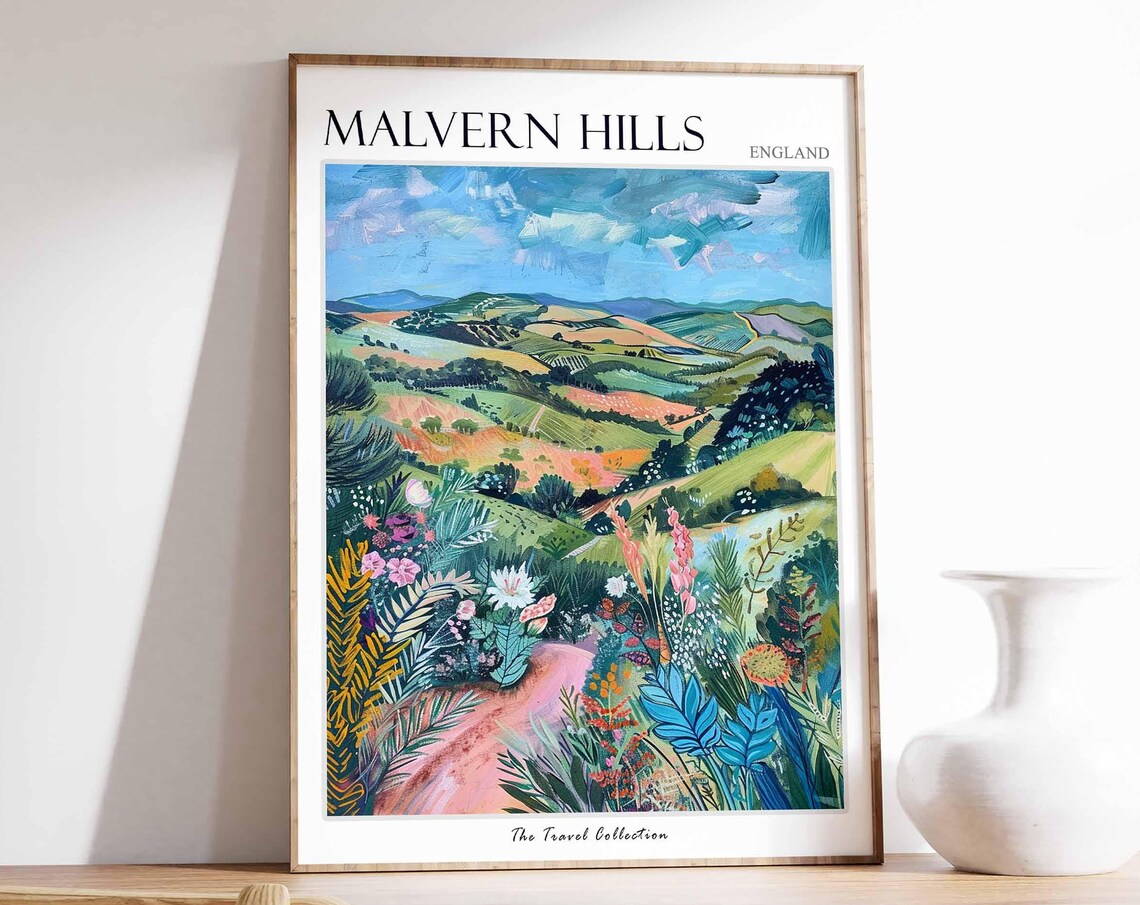 Malvern Hills Poster England Travel Poster Countryside Poster English Countryside Malvern Poster Worcestershire Poster Hills Poster