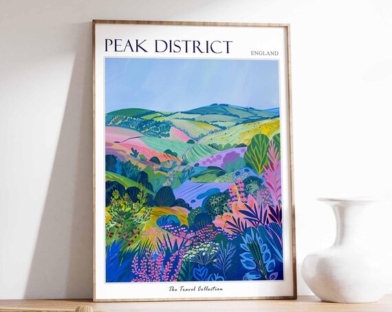 Peak District Abstract Colorful Hills Landscape Travel Poster