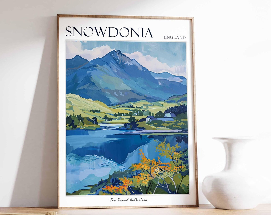 Snowdonia Still Lake Mountain Reflection Autumn Travel Poster
