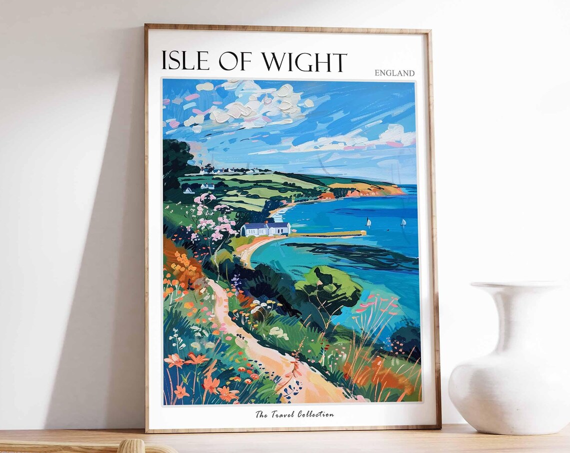 Isle of Wight England Coastal Cottage Turquoise Bay Path Poster