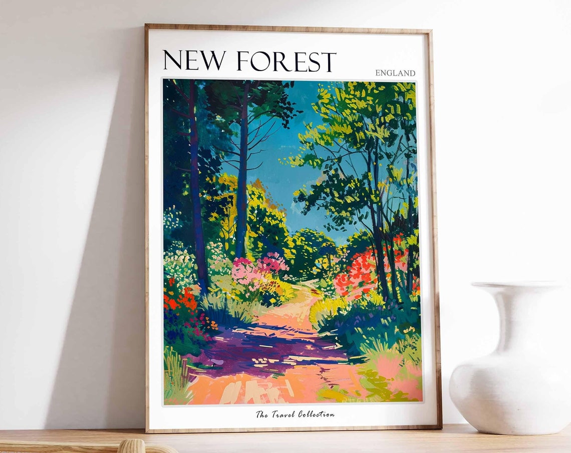 New Forest Poster England Travel Poster Countryside Poster English Countryside New Forest Travel Print Countryside Travel Print