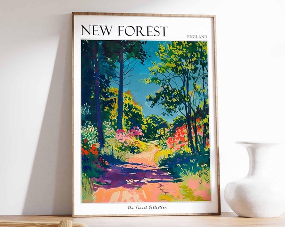 New Forest Poster England Travel Poster Countryside Poster English Countryside New Forest Travel Print Countryside Travel Print