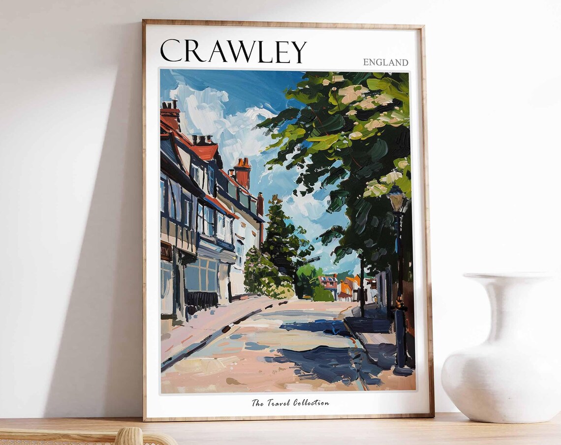 Crawley England Sunny Main Street Timber Shops Painting Poster