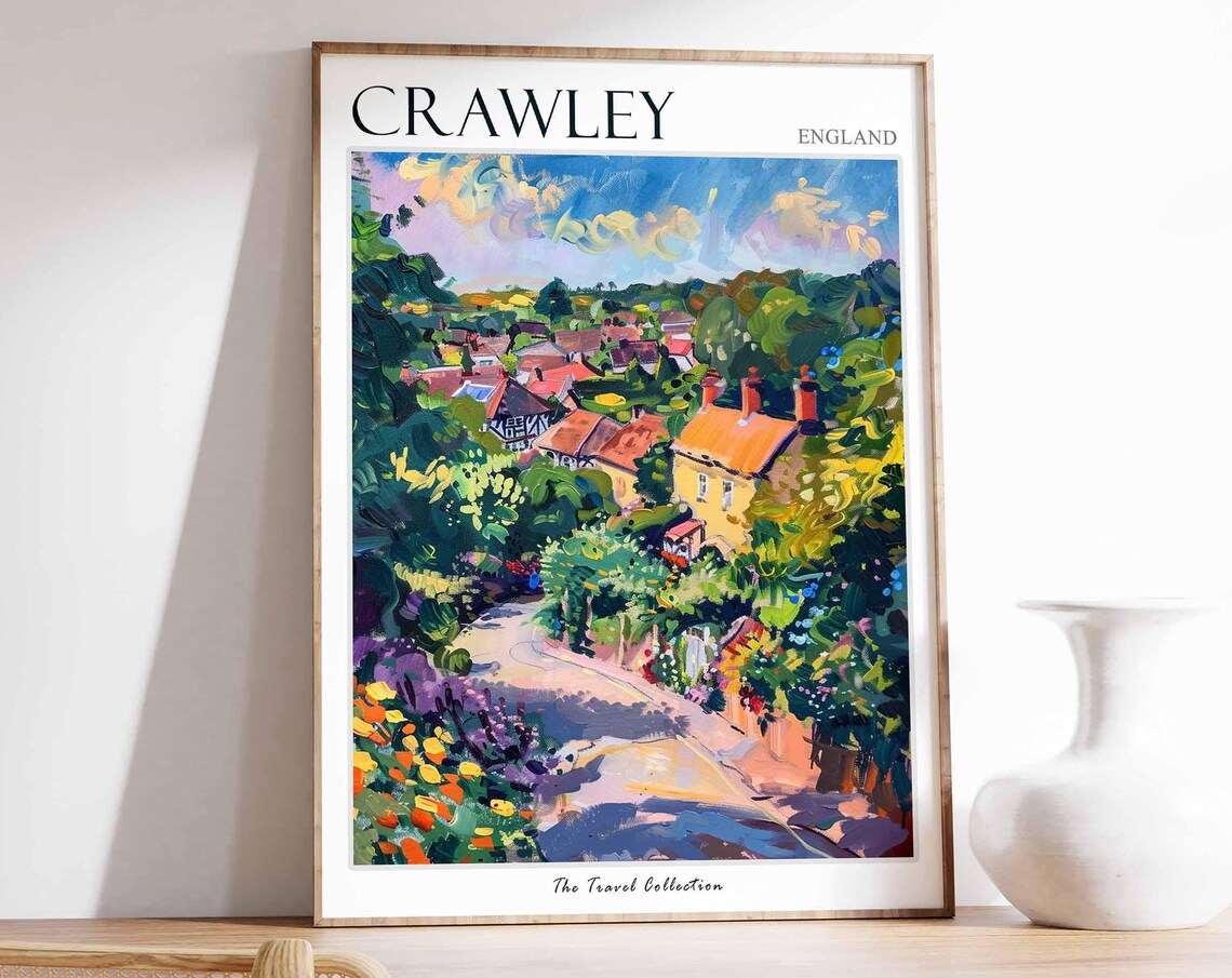 Crawley England Lush Village Lane Cottages Flower Gardens Poster
