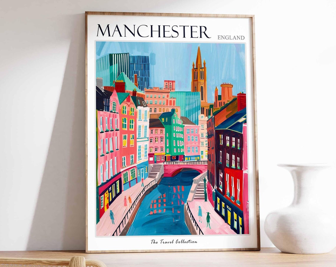 Manchester Poster England Travel Print British Decor United Kingdom Travel Poster City Print Manchester Gift Manchester Travel Poster