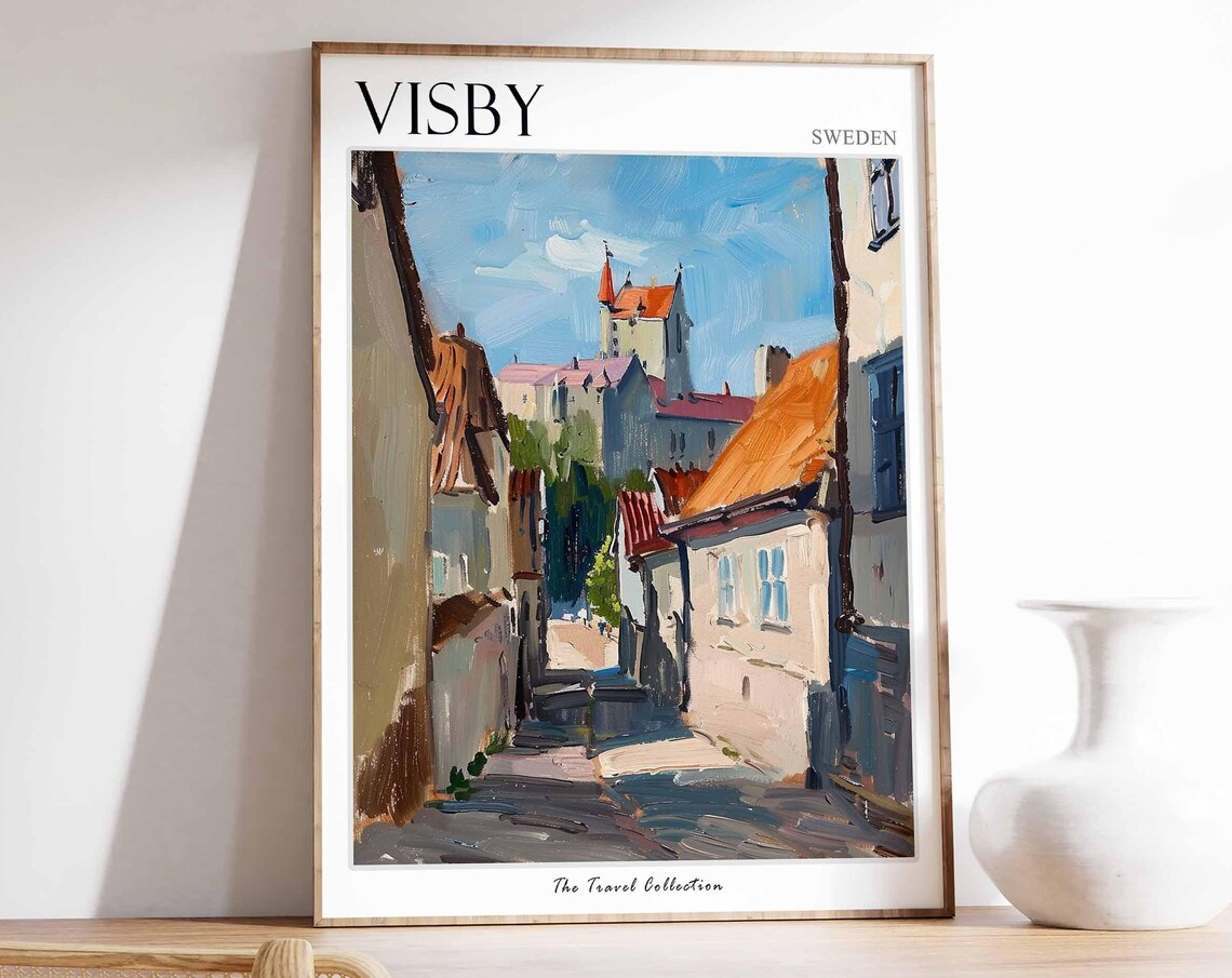 Visby Sweden Old Town Street Historic Houses Travel Art Poster